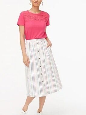 New! J.Crew factory small rainbow striped cotton front button pocket skirt.